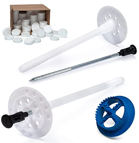 STRÜBER WDVS SET (Ø8x235mm Dämmstoffdübel mit Metalldorn 100St + Weiß Styropor Rondelle 100St + Styroporfräser 1St) Satz für Fassadendämmung Wärmedämmung EPS Abdeckkappen Tellerdübel mit Stahlnagel