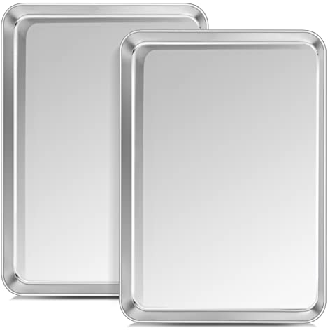 Joyfair,Juego de 2 bandejas para horno 100% acero inoxidable, bandeja grande para galletas para hornear, cocinar asado, no tóxica y sin óxido, acabado espejo y apta para lavavajillas, 40x30x2.5 cm