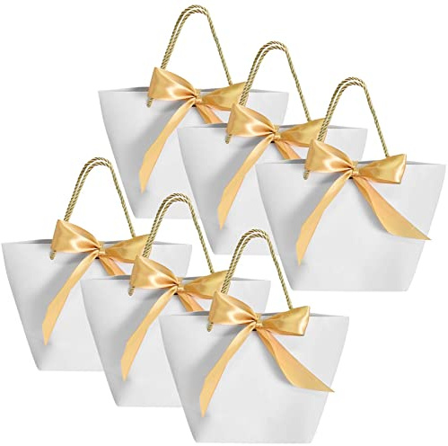 Geschenktaschen mit Krawatte, 6 Stück Geschenktüten aus Papier, Groß Geschenkbeutel Papiertüten zum Einkaufen von Kleidung, Elegant Einkaufstasche Hochzeit Weihnachten Halloween, 28*20*10cm (Weiß-NEW)