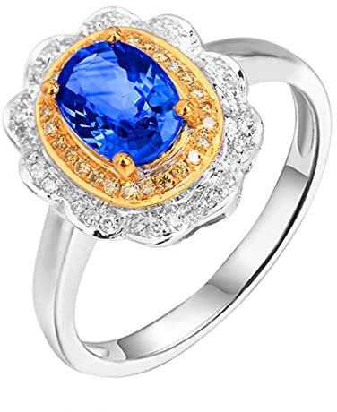 KnSam Weißgold 750 18 Karat Partnerringe Frauen, Blau Saphir Freundschaftsringe 1.34ct 4 Klaue 750 Weißgold Diamantring mit Diamant Echtgold Schmuck, Gr.58 (18.5)