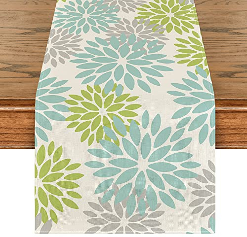 Artoid Mode Blumen Grün Dahlien Frühling Tischläufer, Saisonnal Sommer Küche Tisch Dekoration Drinnen Urlaub Party Dekor 40x140 cm