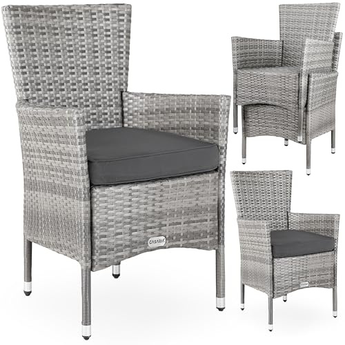 Casaria® Gartenstühle 4er Set Polyrattan Stapelbar mit Auflagen 160kg Belastbarkeit Wetterfest Outdoor Garten Terrasse Balkon Stapelstuhl Stuhl Sessel