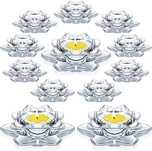 meekoo 12 Pcs Crystal Glass Lotus Candle Holders Lotus Crystal Tealight Candle Holders for Christmas Home Decor Wedding Party
