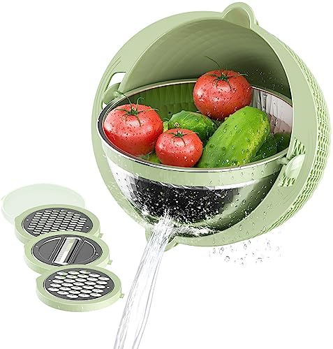 Ensemble complet de passoire en acier inoxydable avec couvercle, bol mélangeur et 3 options de râpe, Vert pâle