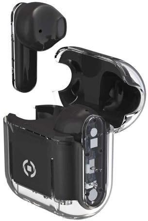 Celly, Cuffie Wireless Bluetooth, Auricolari Senza Filo con Custodia Trasparente, Compatibili con Smartphone e Tablet, Ricarica Veloce in 2 Ore, Colore Nero
