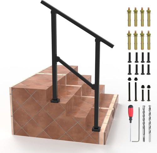 YEOOE Pasamanos de 3 escalones para exteriores e interiores, barandillas de hierro forjado con kit de instalación, barandillas de escalera para peldaños al aire libre, peldaños de porche, escalón de