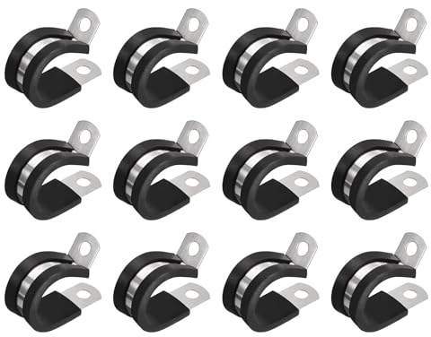 sourcing map Collier de Serrage 20mm 304 Inox Acier Caoutchouc 12pcs | Amorti Isolé Attache, Grillage Rigide Sangle Clip Fixation Tube Tuyau