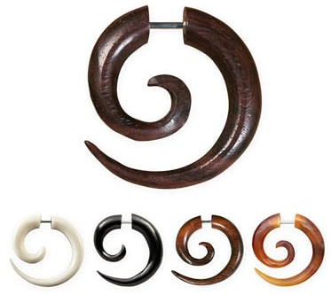 Fly Style Piercing Ohr Expander aus Horn, Holz oder Knochen - Dehnstab Dehnschnecke Dehnspirale Dehnungsschnecke Dehnsichel, Materialwahl:Narraholz (Paar)