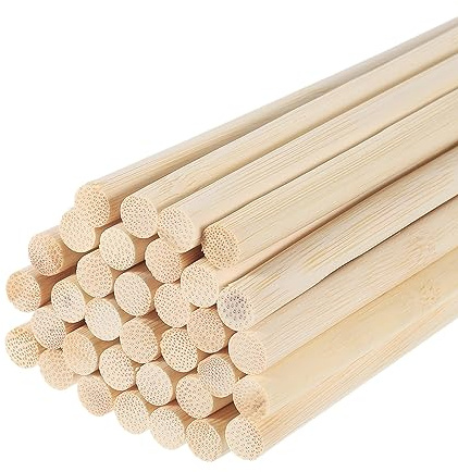 QUARKZMAN Hölzerne Dorn Stäbe 50cm/20 Rund Dorn Stab Holzstäbe 8mm/0.31 Bambus Stick für Kunst Handwerk Foto Stand Requisiten Basteln Gebäude Modell 60 Pack