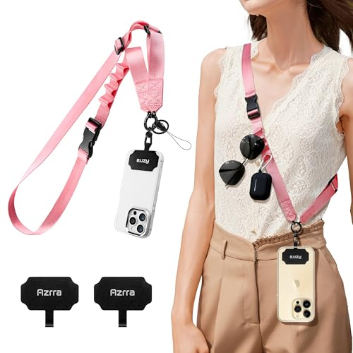 Azrra Phone Lanyard Crossbody, Cellphone Lanyard for Around the Neck, Adjustable Anti Theft Phone Strap, Black Crossbody Strap for iPhone Case, Keys, Earphone, Sunglasses, Wallet