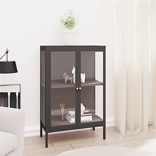 FUDUGEHMIOFWFJJ kommode mit 6 schubladen,kommode Schlafzimmer,Sideboard Anthrazit 75x35x105 cm Stahl und Glaskommode,Sideboard,kommode mit schubladen,