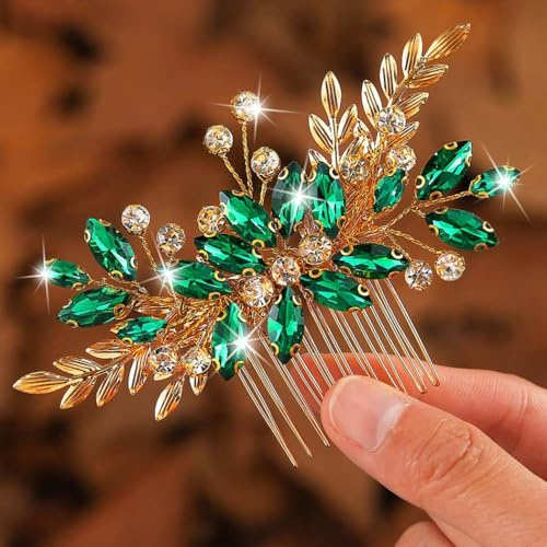 Zoestar Blatt Braut Hochzeit Haarkamm Gold Strass Kopfschmuck Braut Kristall Haarschmuck für Frauen und Mädchen