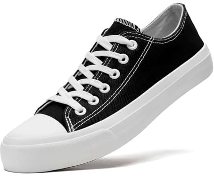 sharllen Ladies Canvas Shoes Women, Unisex Lace up Plimsolls Pumps Low Top Trainers for Men Casual Sneakers Canvas Plimsoles Flat Shoes(Black 260)