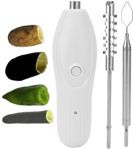 2024 Elektrischer Pfefferentkerner: Handheld-Gemüse-, Heimgebrauch, elektrischer Zucchini-Entkerner mit 2 austauschbaren Schneidköpfen, Küchen-Multifun-Fischentschupper
