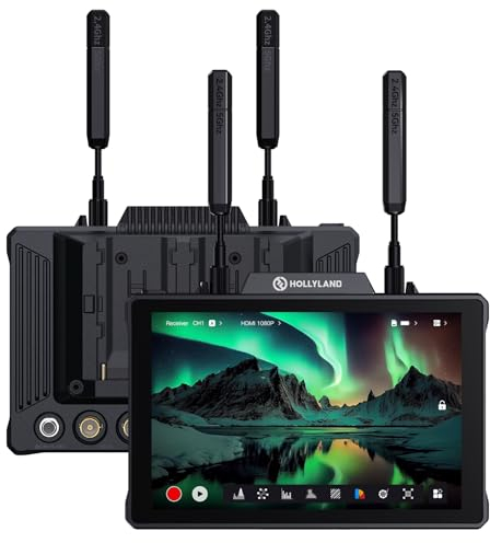 Hollyland Pyro 7 Kamera Field Monitor SDI&HDMI 4K Video Funkstrecke, 7 1500nit 450m Reichweite 60ms Latenz Auto Dual-Band Hopping mit Waveform, LUTs, Record, APP Überwachbar TX RX Monitor in 1(Duo)