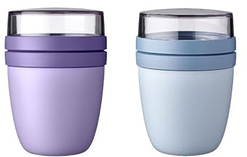Mepal | Lunchpot Ellipse Mixed | Vivid Lilac + Nordic Blue | Taza de cereales para llevar | Subdivisión para yogur y cereales | 500 ml + 200 ml | Apto para congelador, microondas y lavavajillas