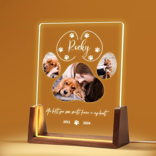 NIBESSER Personalisiert Gedenktafel für Haustiere Erinnerung LED Acrylglas mit Foto Hundandenken Geschenke Foto Nachtlampe Haustier Bilderrahmen für Katze und andere Haustiere Tiere