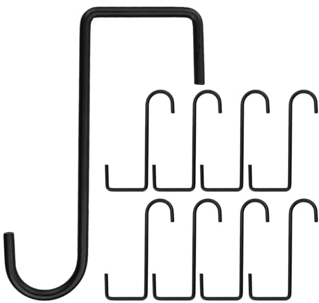 Lemiyoo 8 Pcs Garden Hooks,6 Inch Hanging Planter Indoor,Fence Hooks,Over Fence Hanging Baskets,Brackets Outdoor Hooks for Lights,Bird Feeders,Bags,Lanterns,Trellis (Black)