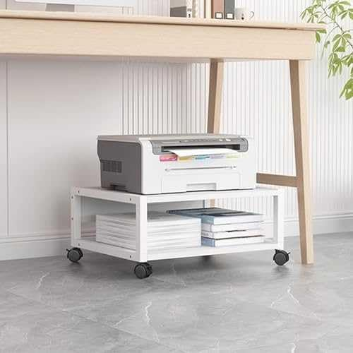 GLDWEY 2-schrichte Druckertisch Druckerständer mit Rollen mobiler Druckerwagen Druckerregal aus Holz Metall Druckerschrank für Drucker Scanner Arbeitszimmer Büro