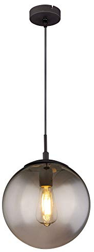 Decken Hängeleuchte mit Glaskugel Esstischlampe Wohnzimmerleuchte Rauchglas Kugel Pendelleuchte, 1x E27, IP20, DMxH 25x120cm, Schlafzimmer
