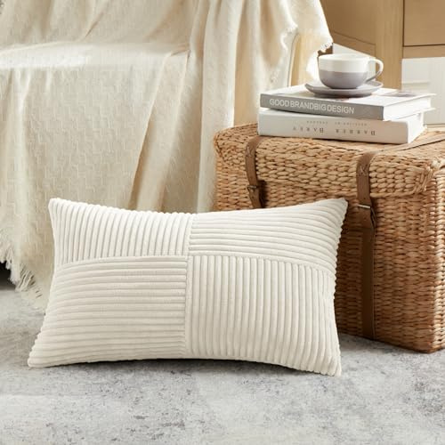 FDTERN 1 Stück Beige Kissenbezug 30x50 cm Weich Kordsamt Kissenbezüge Kissenhülle Dekokissenbezug Sofakissen Dekokissen Boho Deko für Sofa Schlafzimmer Wohnzimmer Balkon (Ohne Kissenfüllung)
