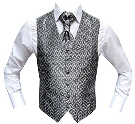 MMUGA Hochzeitwesten Set mit Plastron Floral Grau 52