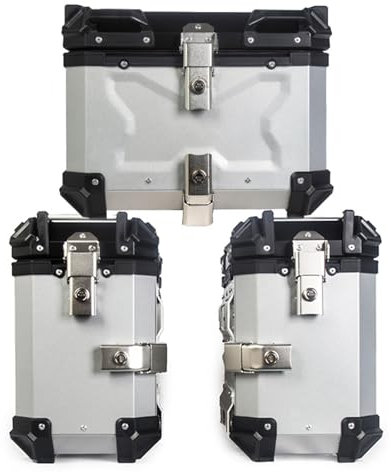 Mixtric Tour-Seitenbox, Gepäcktankheck, Hartschalen-Seitenbox 38 L, Universale Motorrad-Seitenbox, Wasserdichter Motorradkoffer Aus Aluminium,Silverb,45L+38LSide