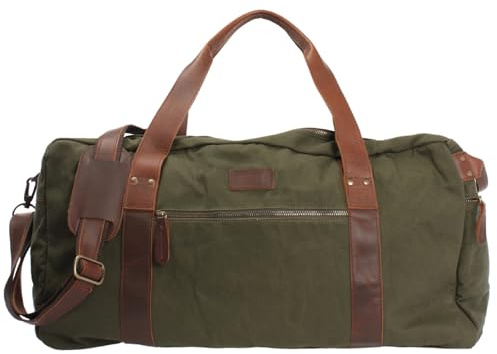LECONI große Reisetasche Weekender Reisegepäck Handgepäck Sporttasche für Damen und Herren Leder + Canvas 60x30x26cm grün LE2025-C