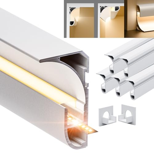KOSOOM LED Profil für LED Streifen 2 m x 5 Stück 10 m Größe 36,4 mm x 60,2 mm, für LED Streifen mit Einer Breite von weniger als 9,6 mm Anwendung für Deckenwaschlicht, Wandwäsche, Sockelleiste