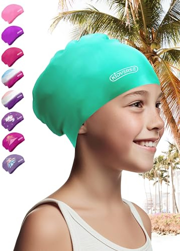 KIDVERSE Badekappe Kinder Lange Haare - Schwimmhaube Kinder mit Anti-Rutsch-Noppen - Badekappen für Schwimmer mit UV Schutz - Badehauben für Lange & voluminöse Haare