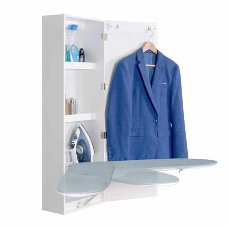 BZJPRFC Tabla De Planchar Extraíble,Tabla De Planchar Giratoria De 120°,Gabinete De Planchar Plegable De Pared con Espejo,Cubierta Extraíble Resistente Al Calor,para Apartamento En Casa,Carga 22 Kg