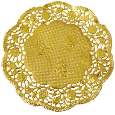Hattba 50 centrini rotondi in carta traforata con motivo floreale, 8,9 cm, per feste, colore: oro