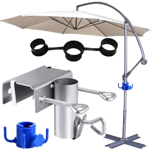 YongSral Sonnenschirmhalter, Balkongeländer mit Haken, Tischklammer für Gartenschirme mit Haken, Sonnenschirm Halterung Einstellbar, Schirmständer für Tisch, Garten, Terrasse, Balkon, Geländer