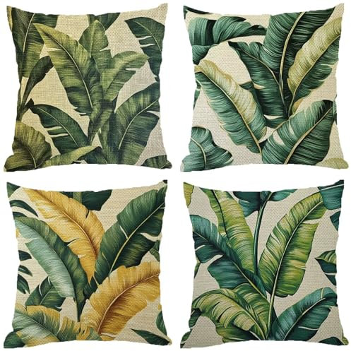 Fodere Cuscini da Esterno Impermeabili, Verde Federe Cuscini Divano 70x70 Quadrate Set di 4, Doppia Faccia Stampa Lino Cushion Covers Retro Cerniera Invisibile per Aesthetic Room Decor, Regalo Z-383