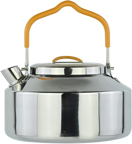 Wasserkessel 1L aus Edelstahl, Teekessel Camping, Campings Wasserkocher, Tragbarer Campingkessel 1000ml für Zuhause, Wasserkessels für Kochen im Freien, Picknick, Wandern, Camping Zubehör(Braun)
