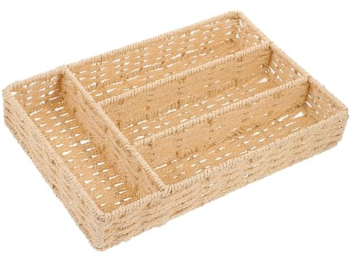Panier à Ustensiles Beige en Fil de Fer et Papier, Séparateur Pratique | Range Couverts pour Tiroir, Usage Maison et Plateau D’exposition, Texture Fine et Décorative
