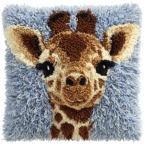 Taxpy Knüpfkissen Set Baby-Giraffe 43X43Cm Knüpfkissen Set Für Anfänger Erwachsene Oder Kinder Zum Selber Knüpfen,Diy Knüpfteppich Knüpfpackung