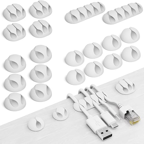 Filzada® 22x Kabelmanagement Set Weiß - Kabel Organizer Schreibtisch | Kabelhalter Selbstklebend für Schreibtisch, Büro - Kabelorganizer - starke Klebkraft - mehr Ordnung - Cable Organizer