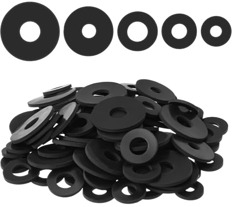 100PCS Rubber Washers Assortment Kit, 16/18/20/25/30mm (5 Sizes) Black Rubber Washers, Vibration Absorbing Pads, Sealing Rubbers Washer for Bolts, Faucets, Garden Bolts, Screws Hose