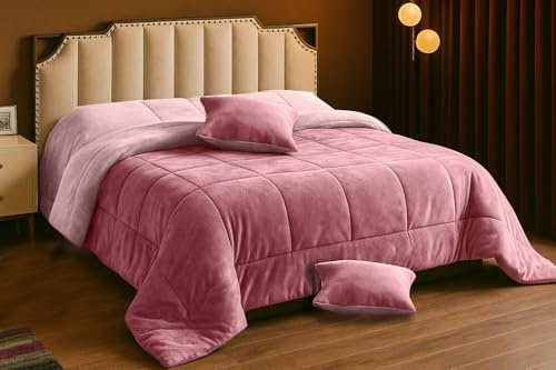 Viterbo Biancheria Piumone Trapunta In Morbido E Soffice Coral Cinigliata Double Face Con 1 Cuscino Made In Italy (Cipria/Rosa, Singolo, (180x260CM))