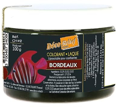 Déco Relief - Colorant Alimentaire Bordeaux 100 g - Colorant Liposoluble en Poudre - Ingrédient Cuisine & Pâtisserie - Pour Crèmes au Beurre, Chocolat, Pâtes d’Amande, Ganaches