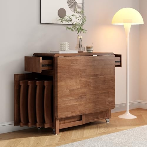 Space Saving Solid Wood Folding Dining Table 130CM Drop Leaf Dining Table