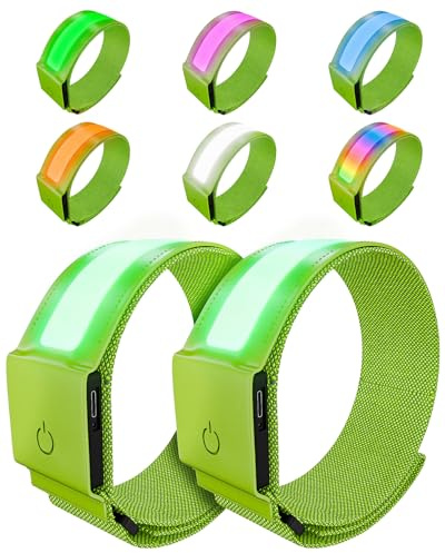 Topward 2 Stück LED Armband, Aufladbar Leuchtarmbänder für Erwachsene, Leuchtarmband Joggen Reflektorband für Laufen, 5 Farben & 11 Lichtmodi, Verstellbarer Klettverschluss