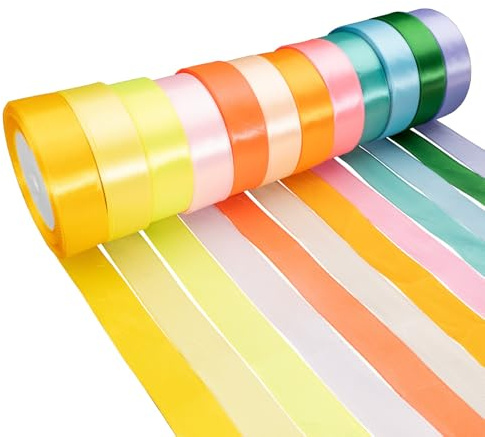 Satinband 12 Farben, Schleifenband Geschenkbänder 25 mm x 22 m, Verpackungsband Stoffband Dekoband für Geschenk Verpackung Hochzeitsdekoration Geburtstagsfeiern