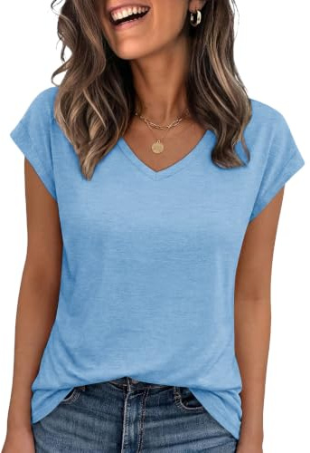 Cuptacc Dam sommar V-ringad T-shirt elegant basic kortärmad affärströja, L