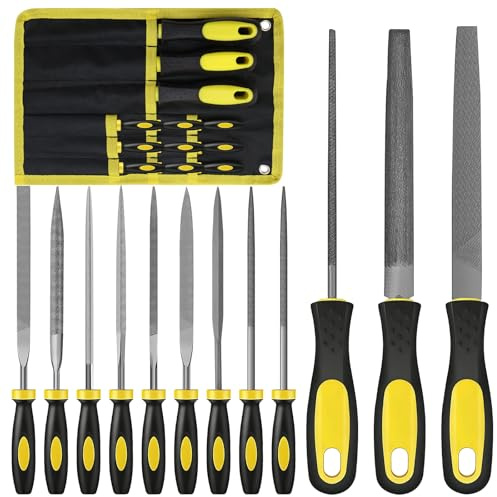 Mumjooyi Juego de Limas de 12 piezas para Metal y Madera con Bolsa de Almacenamiento. Incluye Limas Planas Limas Semicirculares Limas Redondas para Trabajos en Madera Metal y Carpintería