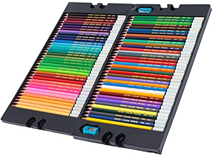 Akozon Juego de Lápices de Colores, Lápices de Pasteles Al óleo Hexagonales Suaves de Madera con Cajas, Bocetos de Pintura para Adultos (plomo de 72 colores)