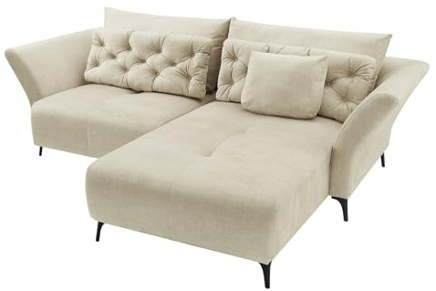 Riess Ambiente Modernes Ecksofa MARRAKESCH - 265cm - beige - Samt 3-Sitzer Sofa Couch inkl. Kissen Ottomane Links