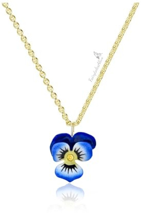 FairytalesAlive Handbemalte Emaille Stiefmütterchen Halskette Veilchen Blume vergoldet Edelstahl Kette (Vergoldetes Kupfer)