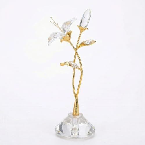 Sinyid Statuetta di giglio in cristallo, elegante fiore in vetro con stelo dorato, regalo premuroso per donne, mamma, ragazza, amica, decorazione per la casa